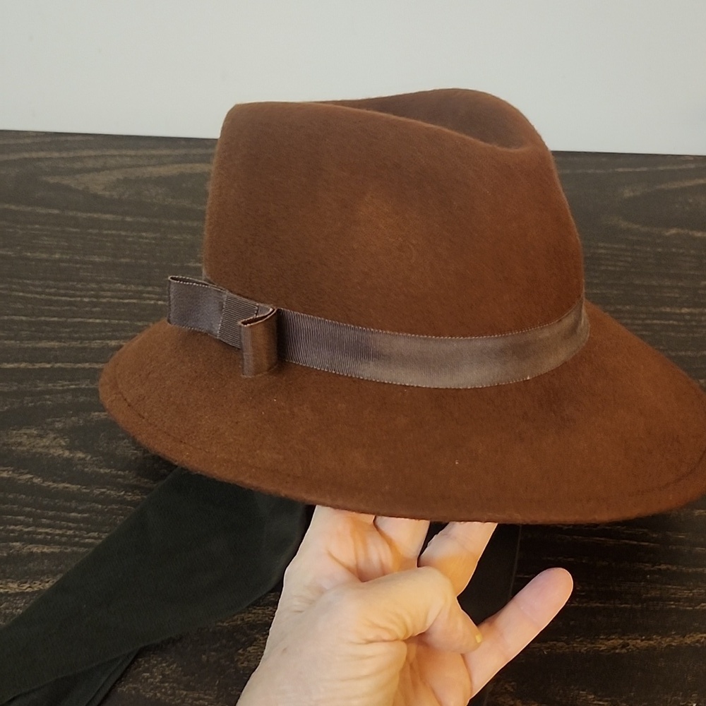 Sonni Vintage 100% Wool Felt Hat W Scarf Tie Brown